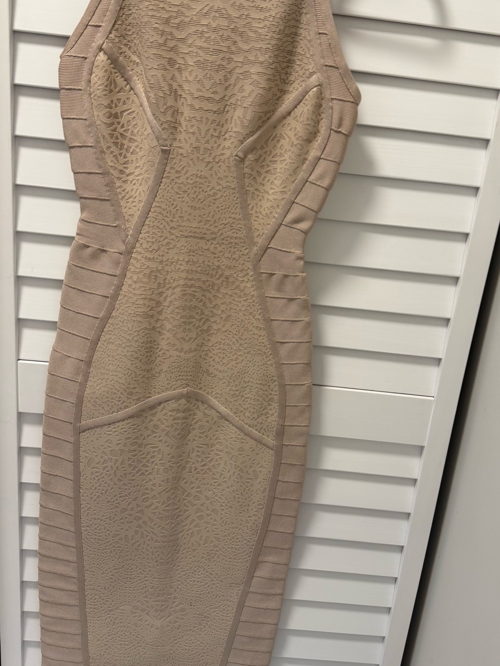 Herve Leger Blush Beige Sculpted Bandage Midi Dress